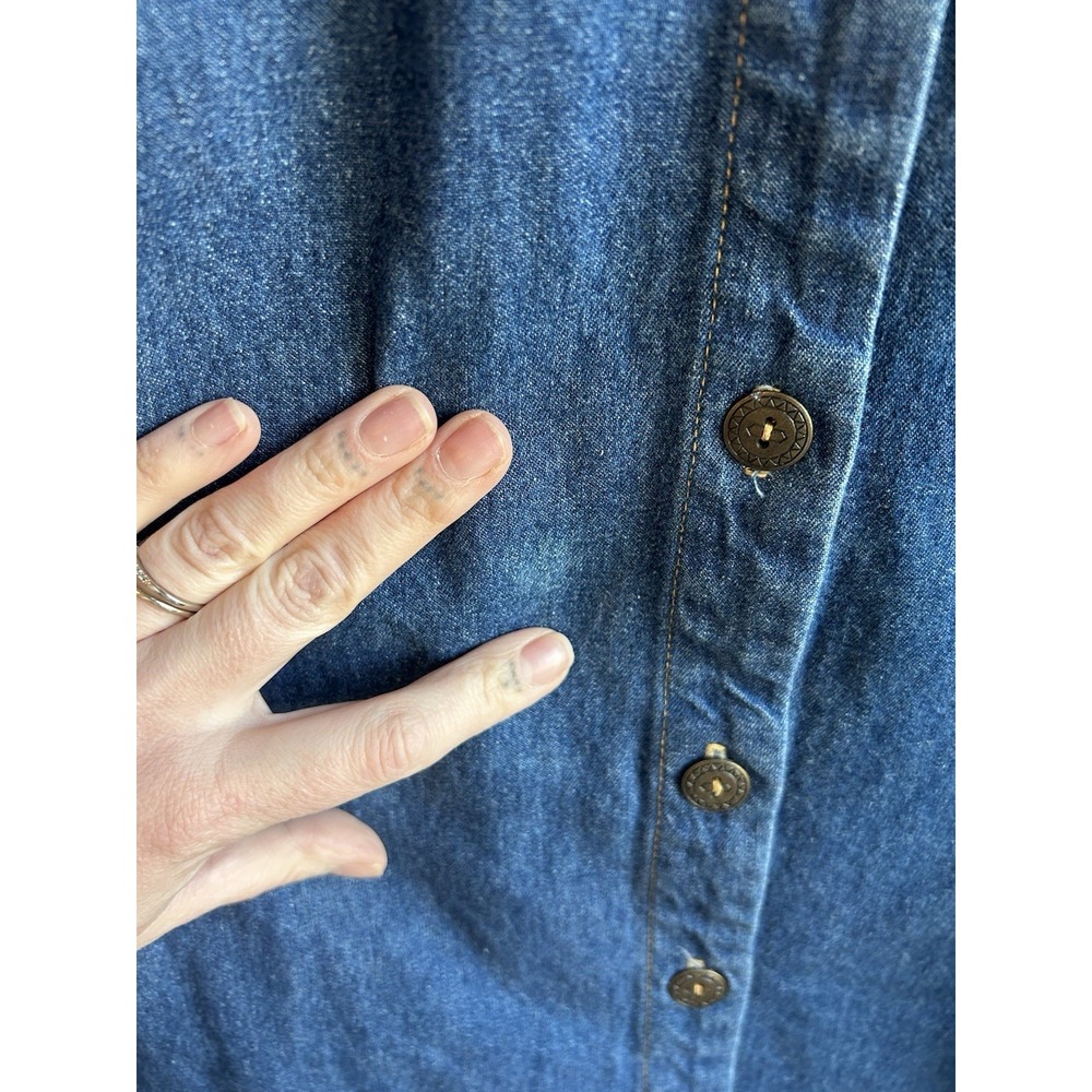 Vintage Miss & Mrs Denim Midi Shirt Dress L Cowgirl Novelty Studded Rhinestone - Picture 10 of 11